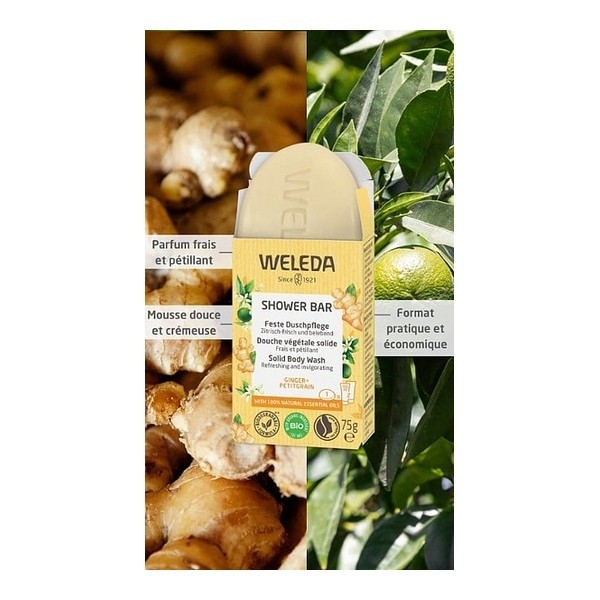 Weleda douche végétale solide Gingembre et Petit grain bio