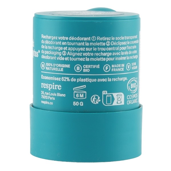 Respire Déodorant en stick Menthe & Eucalyptus Bio