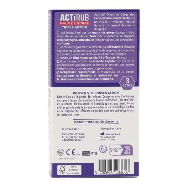 Santé Verte Actirub Maux de gorge pastilles
