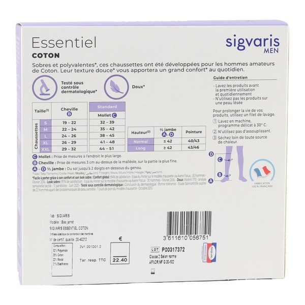 Sigvaris Essentiel Coton Chaussettes de Contention Homme Classe 2