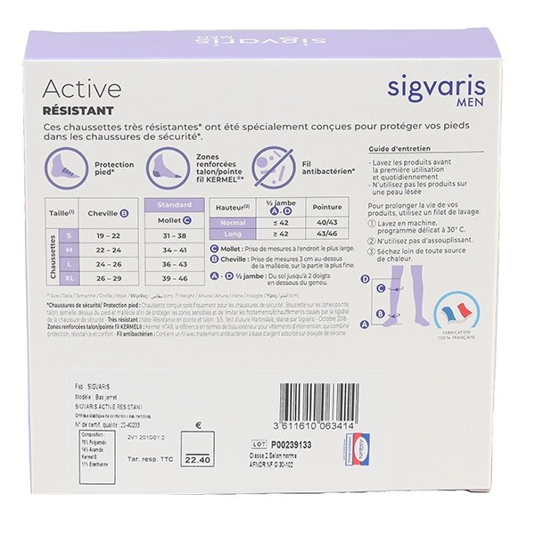 Sigvaris Active Résistant Chaussettes de contention Homme classe 2