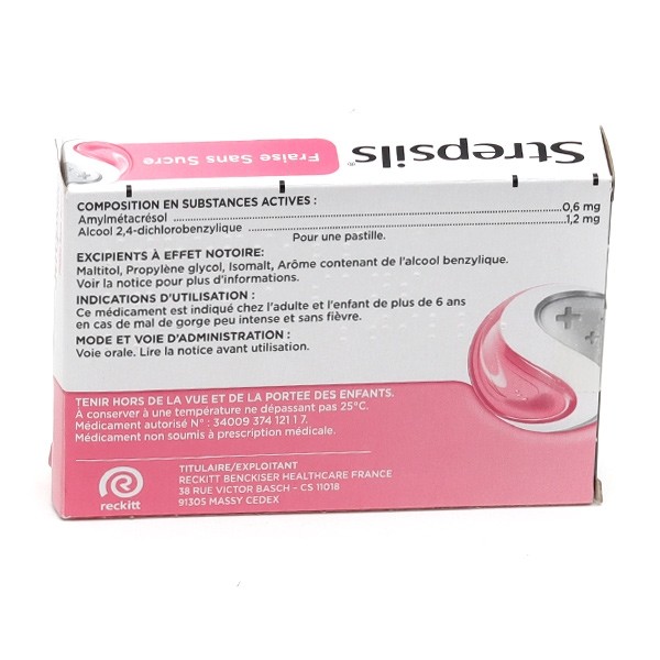 Strepsils fraise sans sucre pastilles