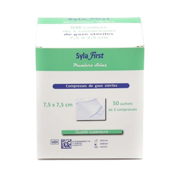 Syla First Compresses de gaze stériles 7,5 x 7,5 cm