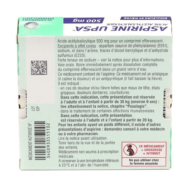 UPSA aspirine 500 mg comprimé effervescent