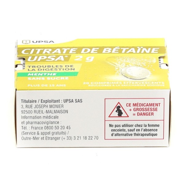 Citrate de Betaine 2 g effervescent Menthe UPSA