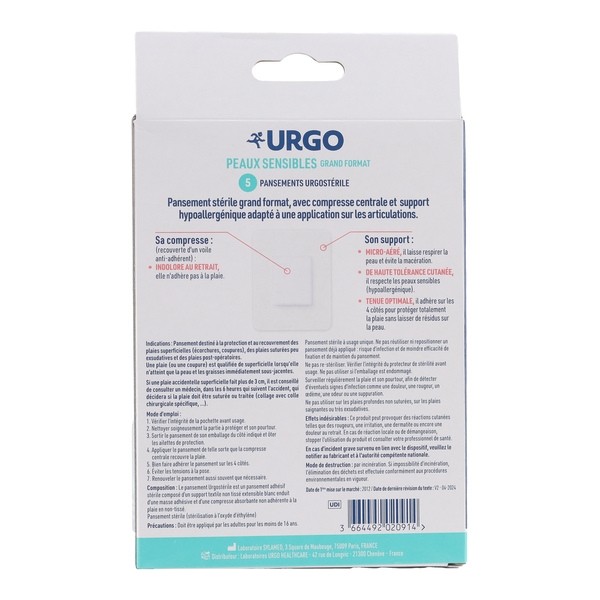 Urgo peaux sensibles pansements stériles adhésifs