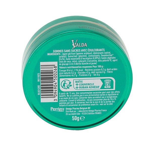 Pastilles Valda sans sucre Menthe eucalyptus