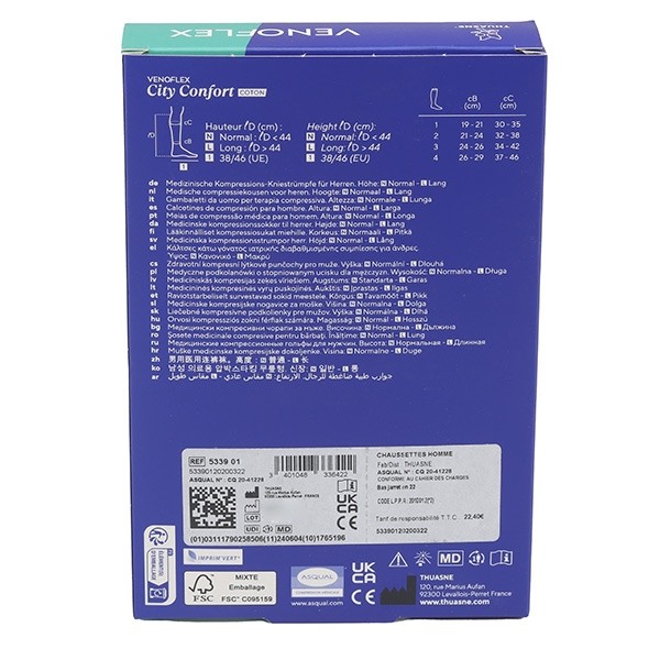 Venoflex City confort coton Chaussettes pieds ouverts homme classe 3