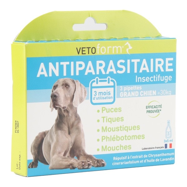 Vetoform antiparasitaire pour chien en pipettes
