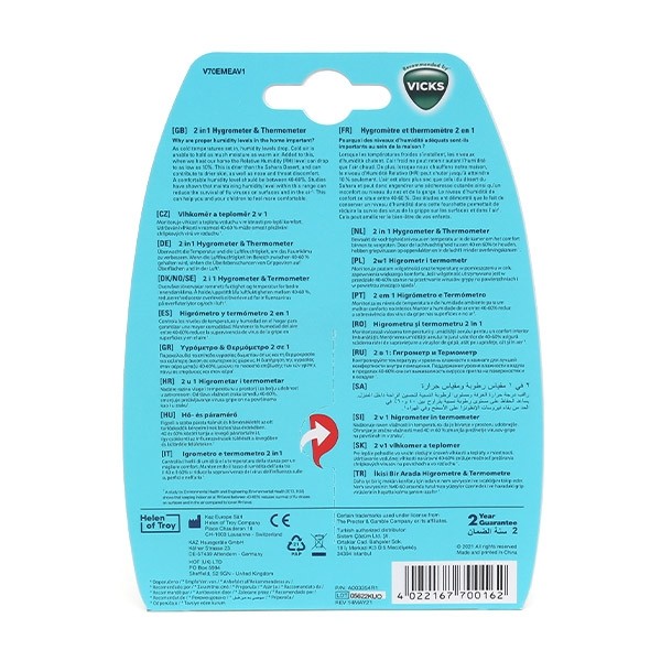 Vicks V70 thermomètre et hygromètre