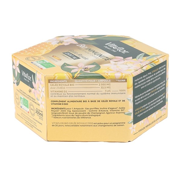 Vitaflor Gelée royale bio 2500 mg Bio immunité ampoules