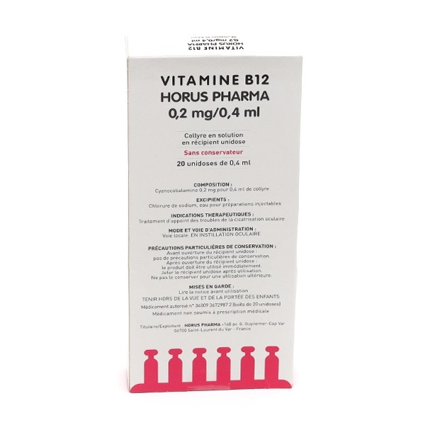 Vitamine B12 Horus Pharma 0,2 mg/0,4 ml collyre unidoses