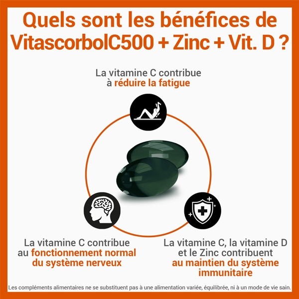 Vitascorbol Vitamine C 500 + Zinc + Vitamine D capsules