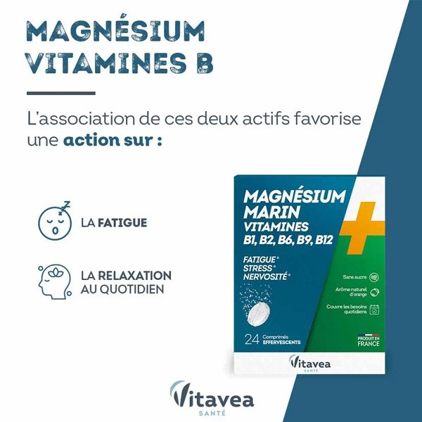 Vitavea Magnésium Vitamines B1 B2 B6 B9 B12 comprimés effervescents