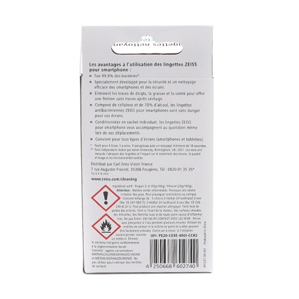 Zeiss Lingettes nettoyantes antibactériennes pour smartphones et écrans