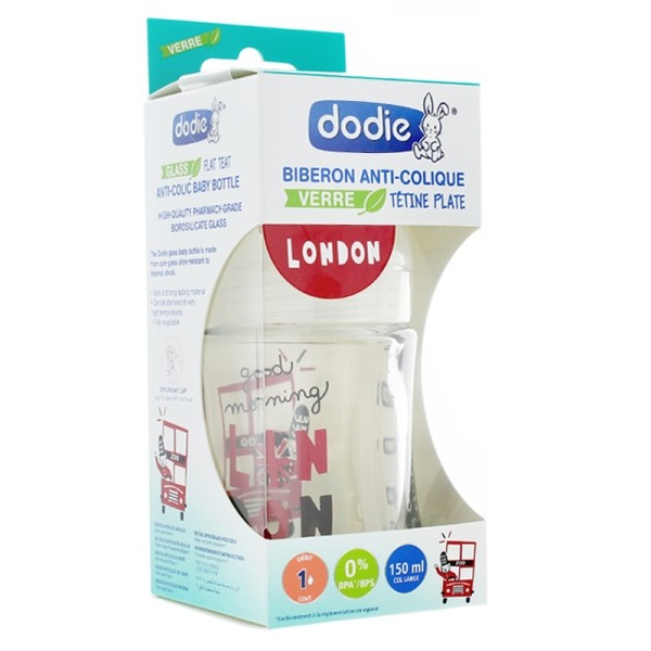 Dodie Biberon verre Tétine plate Débit lent 150 ml
