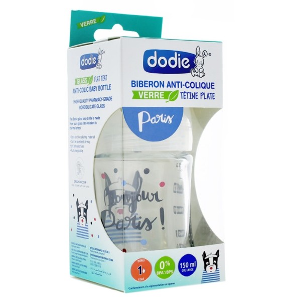 Dodie Biberon verre Tétine plate Débit lent 150 ml