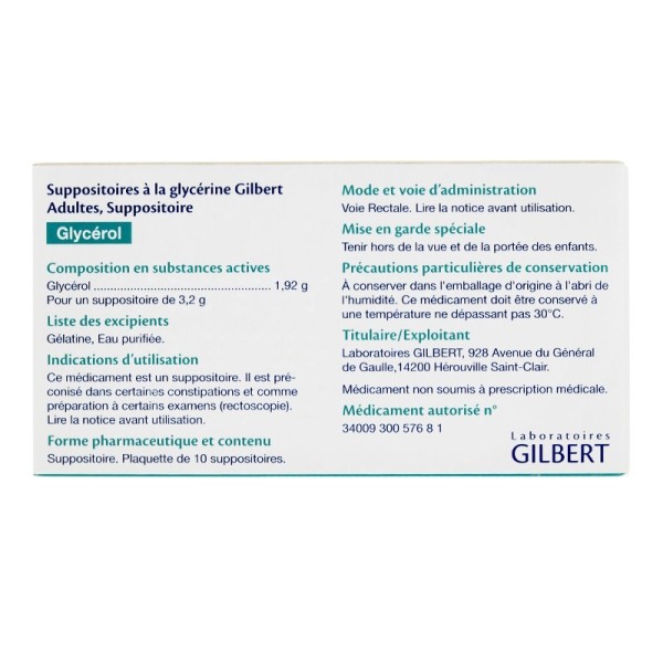 Suppositoire glycérine Adulte Gilbert