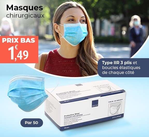 Prix bas masques chirurgicaux 3 plis Abena