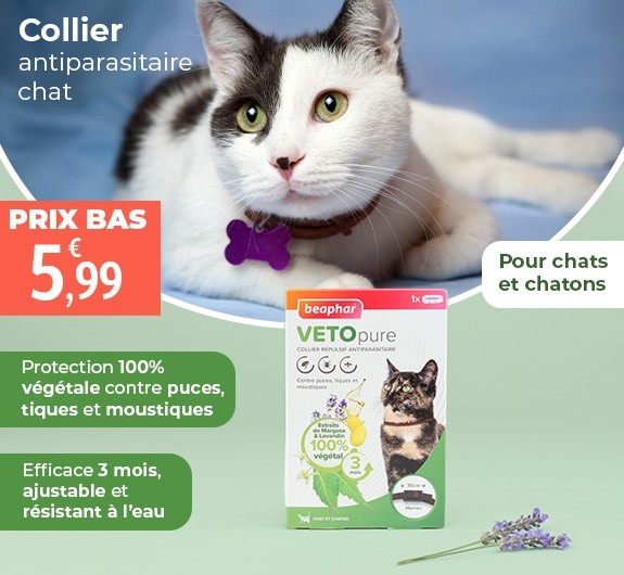 Prix bas Beaphar Vetopure Collier répulsif antiparasitaire Chat