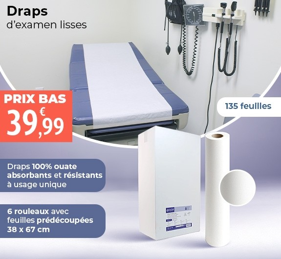 Prix bas LCH Draps d'examen lisses blanc pur 67 cm x 38 cm
