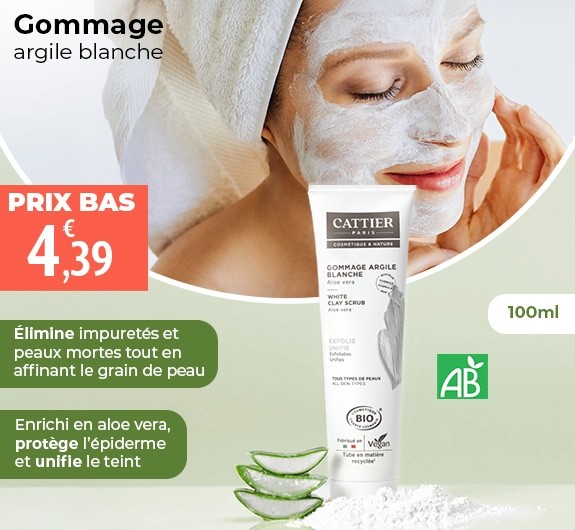 Prix bas Cattier gommage argile blanche bio