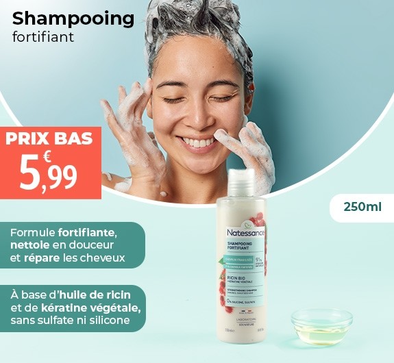 Prix bas Natessance Shampooing réparateur fortifiant Ricin et kératine végétale